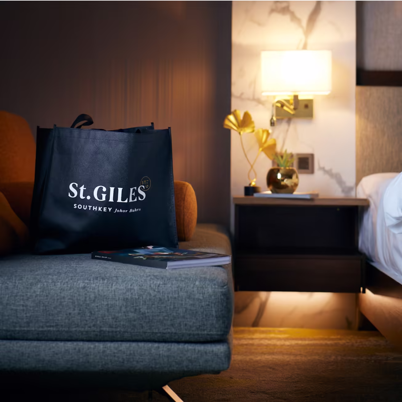 Inroom art direction branded tote scene